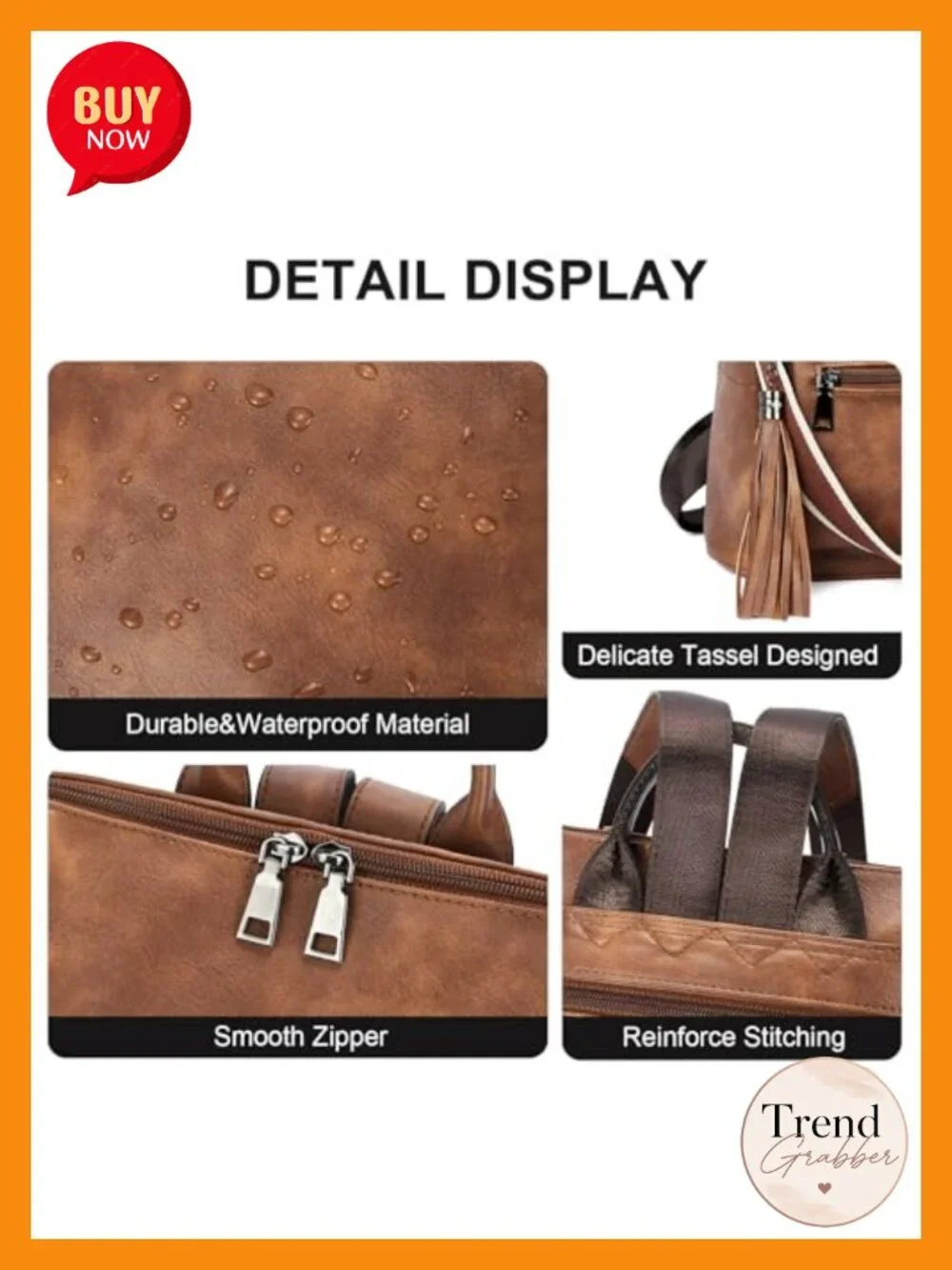 Vegan Leather Travel Backpack Purse with Tassel - Large College Shoulder Bag
